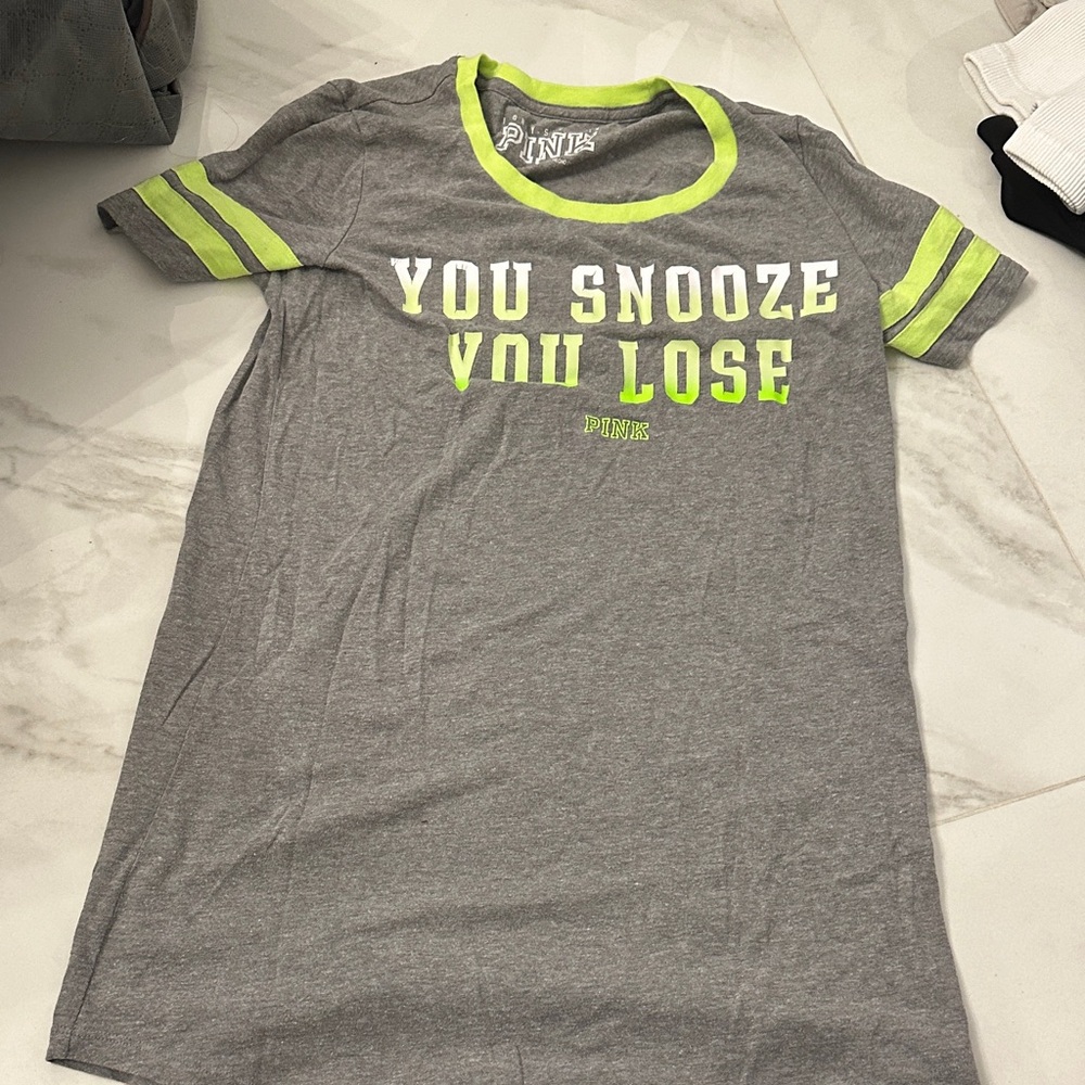 PINK Victoria's Secret Gray Tee with Neon Green Accents